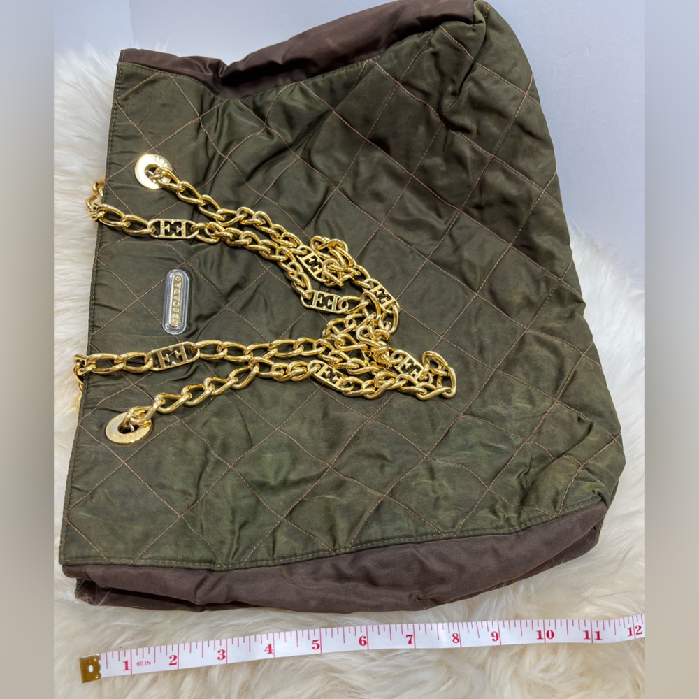 Escada Vintage Lux Quilted Nylon Tote/Shoulder Bag Olive Green and Brown - Picture 15 of 17